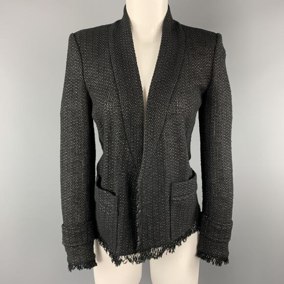 ISABEL MARANT Size 4 Black Tweed Open Front Fringe Jacket - Picture 1 of 1